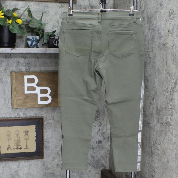 NWT DG2 by Diane Gilman Petite Metallic Side Stripe Skinny Jeans 12P Olive Green - Picture 7 of 8